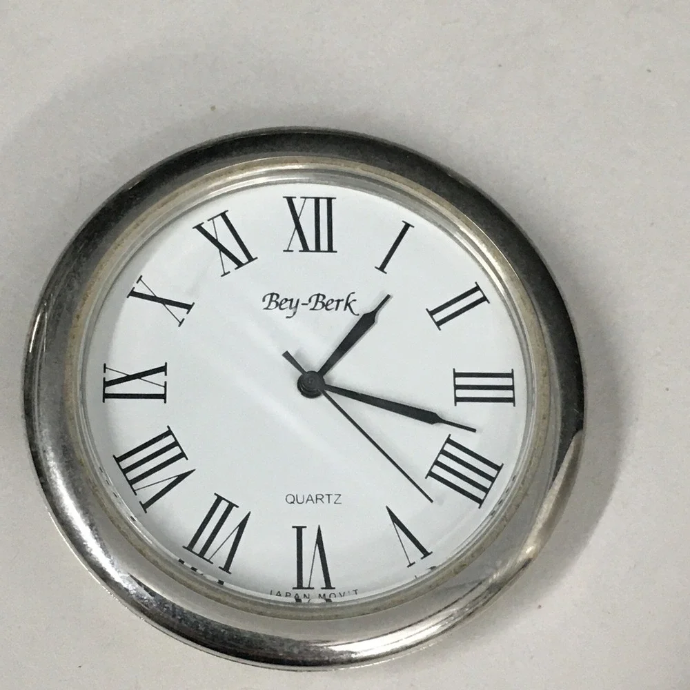 Vintage Bey-Berk Quartz Heavy Glass and Silver Desk Gyroscope Clock
